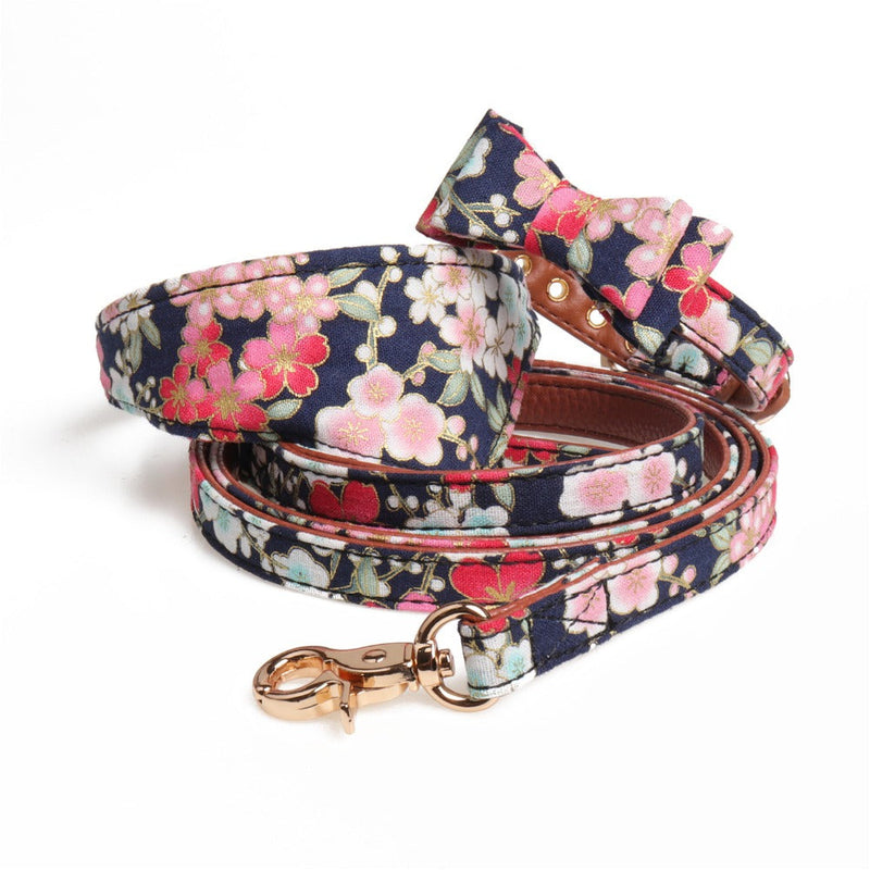 HKM-0382525 Japanese Princess Style PU Dog Collar and Leash Set for Pets