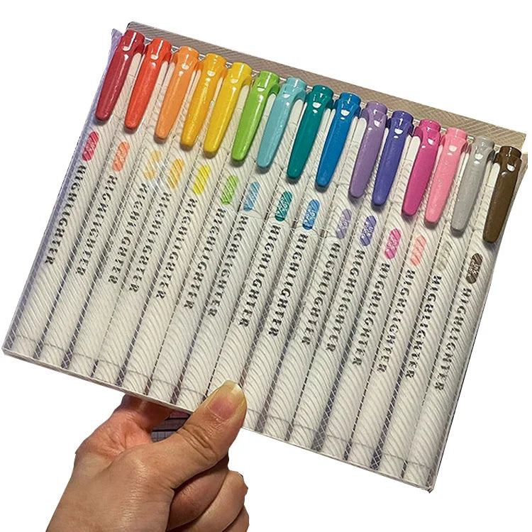 HKM-038291 Pastel Highlighter Set with Oblique Brush Tips - 15 Colour School Stationery