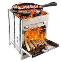 HKM-038355 Adjustable Folding Wood Stove for Camping, Outdoor Cooking and BBQ