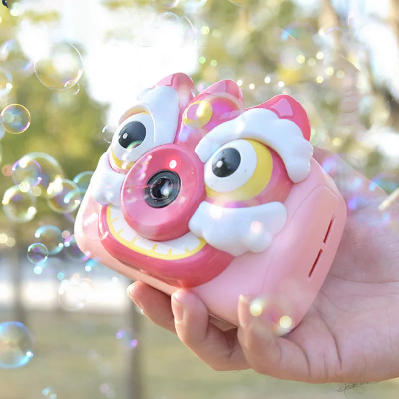 HKM-038419 Colorful Lion Dance Bubble Camera Toy for Kids - Outdoor Bubble Machine for Garden Fun