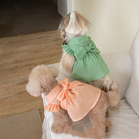 HKM-0385085 Stylish Dog Pet Bowknot Dress for Spring and Summer - Green and Orange Choices Available