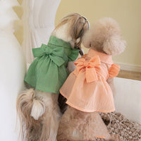 HKM-0385085 Stylish Dog Pet Bowknot Dress for Spring and Summer - Green and Orange Choices Available
