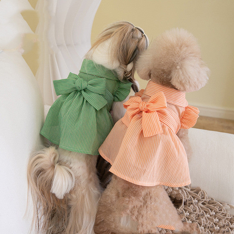 HKM-0385085 Stylish Dog Pet Bowknot Dress for Spring and Summer - Green and Orange Choices Available