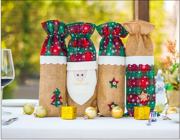HKM-038611 Christmas Table Decorative Wine Bottle Bag - Creative Design 35cm Cloth Bag with Festive Themes