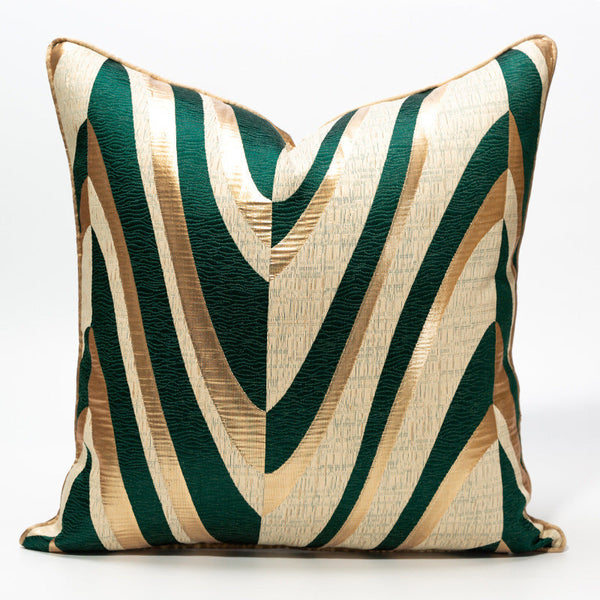 HKM-038611 Gold Green Striped Lumbar Cushion Cover for Sofa, Living Room, and Bedroom - 30x50cm, 45x45cm, 50x50cm