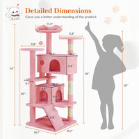 HKM-0386365 Multi-Level Cat Tree with Sisal Posts, Indoor Climbing Structure, Cozy Cat Apartments, and Plush Toys