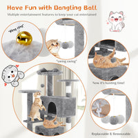 HKM-0386365 Multi-Level Cat Tree with Sisal Posts, Indoor Climbing Structure, Cozy Cat Apartments, and Plush Toys