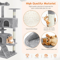 HKM-0386365 Multi-Level Cat Tree with Sisal Posts, Indoor Climbing Structure, Cozy Cat Apartments, and Plush Toys