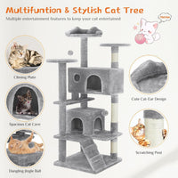 HKM-0386365 Multi-Level Cat Tree with Sisal Posts, Indoor Climbing Structure, Cozy Cat Apartments, and Plush Toys