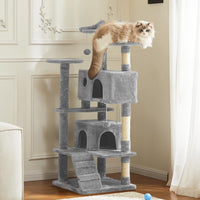 HKM-0386365 Multi-Level Cat Tree with Sisal Posts, Indoor Climbing Structure, Cozy Cat Apartments, and Plush Toys