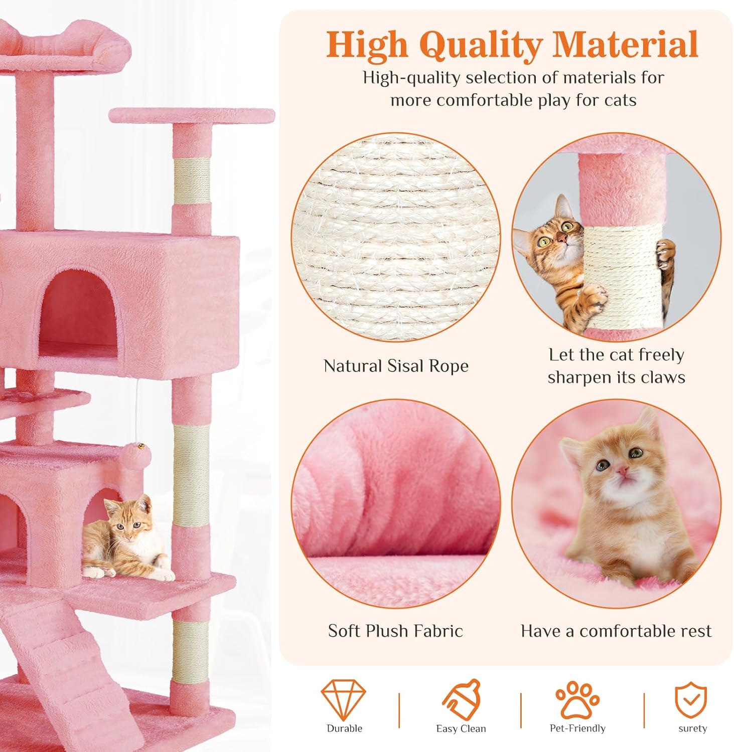 HKM-0386365 Multi-Level Cat Tree with Sisal Posts, Indoor Climbing Structure, Cozy Cat Apartments, and Plush Toys