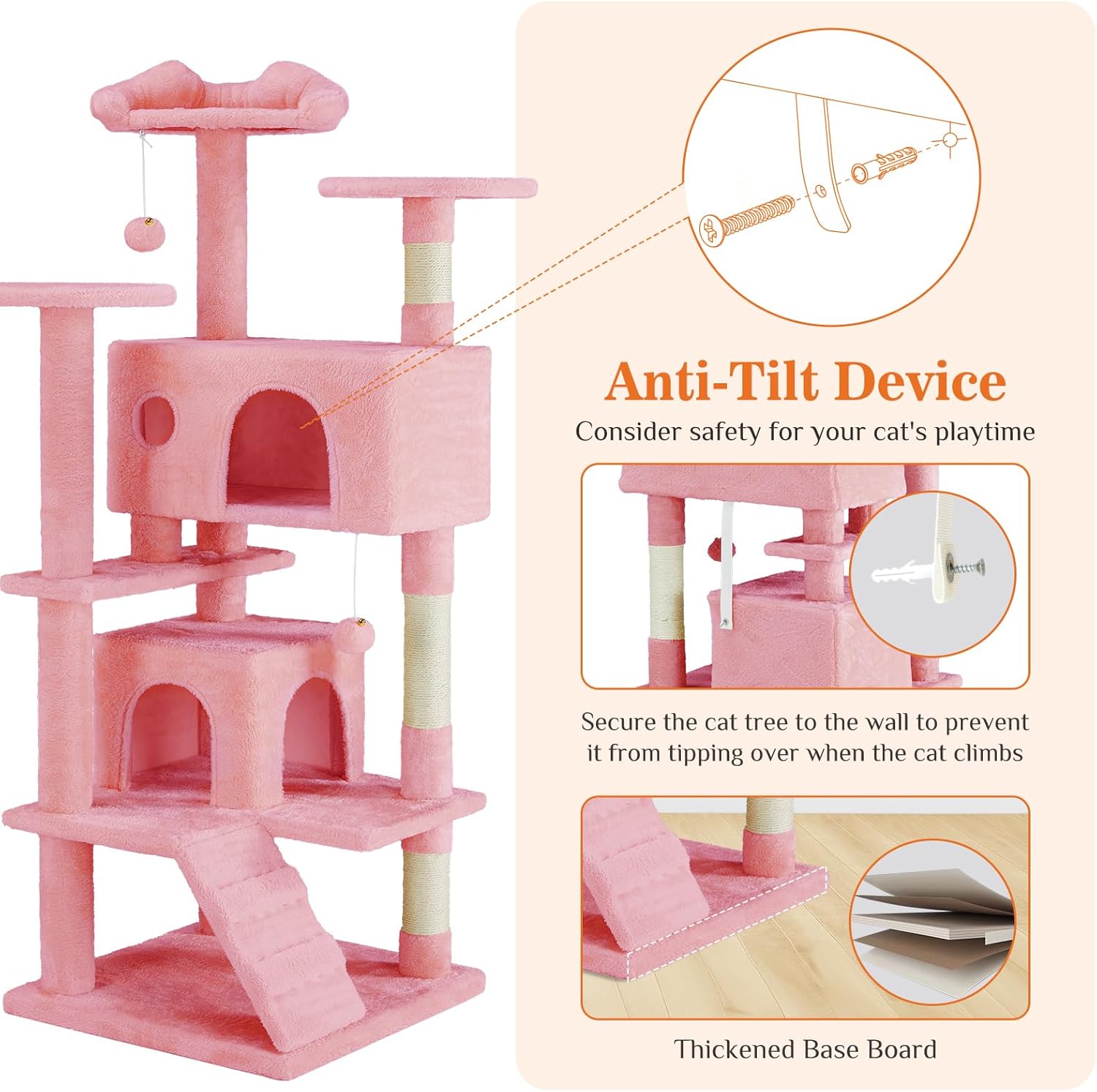HKM-0386365 Multi-Level Cat Tree with Sisal Posts, Indoor Climbing Structure, Cozy Cat Apartments, and Plush Toys