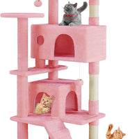 HKM-0386365 Multi-Level Cat Tree with Sisal Posts, Indoor Climbing Structure, Cozy Cat Apartments, and Plush Toys