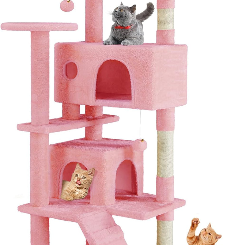 HKM-0386365 Multi-Level Cat Tree with Sisal Posts, Indoor Climbing Structure, Cozy Cat Apartments, and Plush Toys