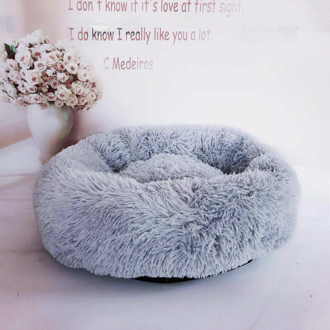 HKM-0386749 Plush Round Pet Bed for Comfort and Support - Soft, Thick, and Cozy Design