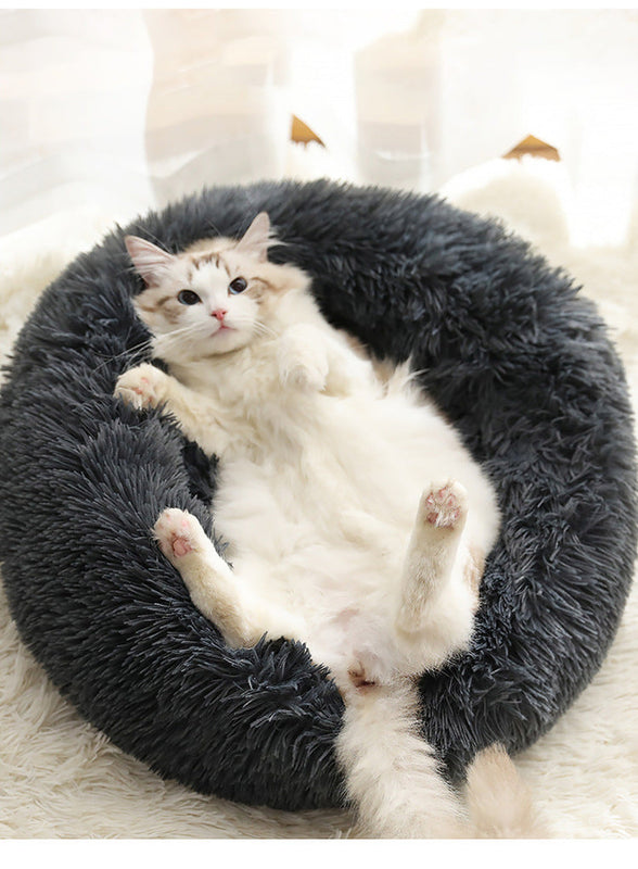 HKM-0386749 Plush Round Pet Bed for Comfort and Support - Soft, Thick, and Cozy Design