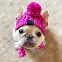 HKM-0387517 Warm and Windproof Fluffy Dog Knitting Hat - Acrylic Fashion Style in Pink and Gray