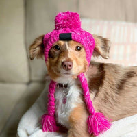 HKM-0387517 Warm and Windproof Fluffy Dog Knitting Hat - Acrylic Fashion Style in Pink and Gray