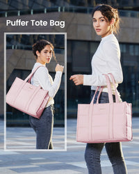 HKM-038867 Quilted Puffer Tote Bag for Work - Lightweight Laptop Briefcase for 15.6 to 17 Inch Computers
