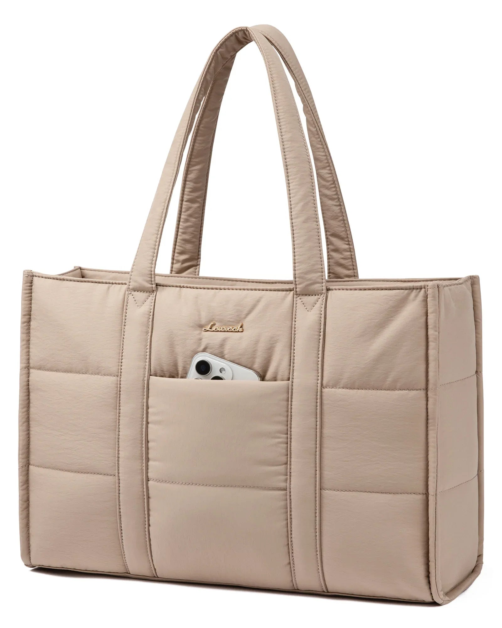 HKM-038867 Quilted Puffer Tote Bag for Work - Lightweight Laptop Briefcase for 15.6 to 17 Inch Computers