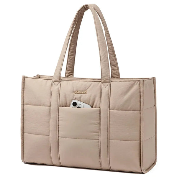 HKM-038867 Quilted Puffer Tote Bag for Work - Lightweight Laptop Briefcase for 15.6 to 17 Inch Computers