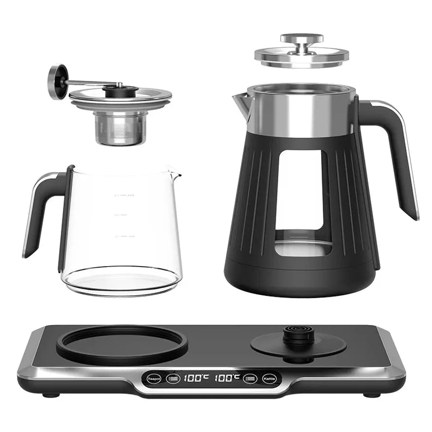HKM-038931 Electric Glass Teapot with Stainless Steel Kettle and Thermometer - 110V Tea Maker Set