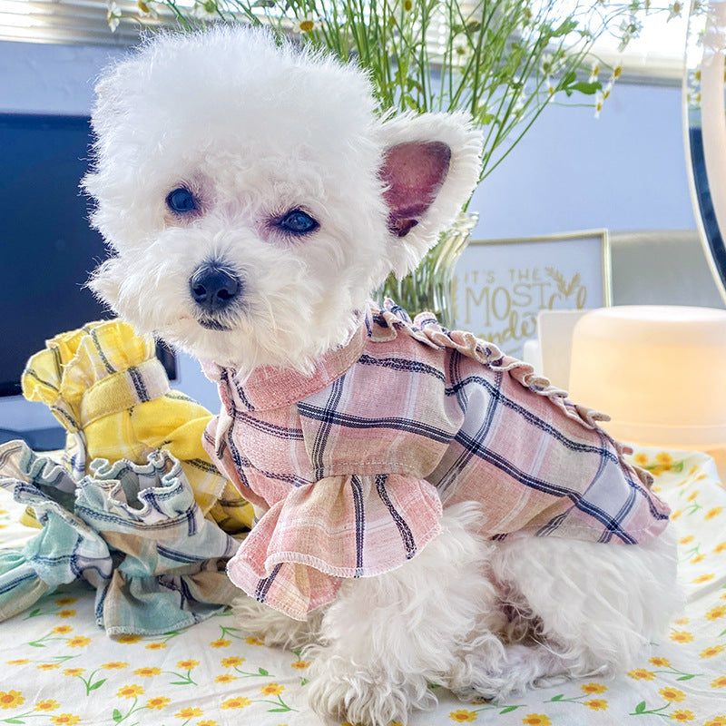 HKM-0390845 Summer Casual Pet Shirt for Cats - Checkered with Wood Ear Design in Multiple Colors