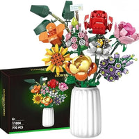 HKM-039123 Flower Bouquet Building Blocks Set - 40-Piece DIY Toy for Ages 2 and Up - Includes Rose Design