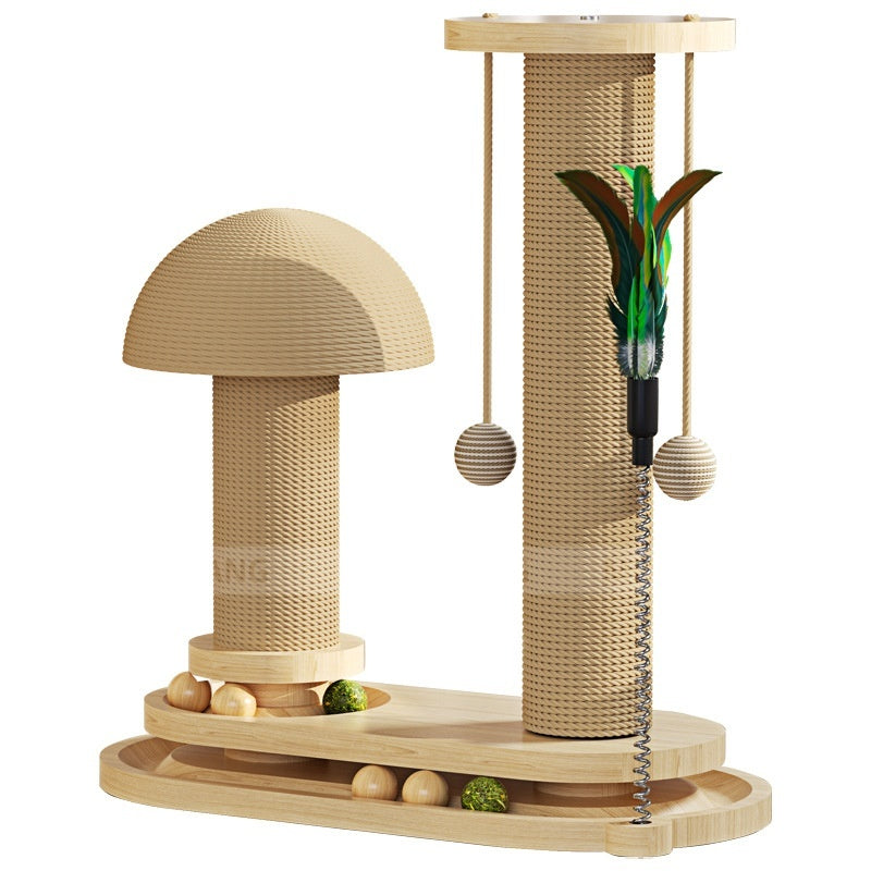 HKM-0391741 Durable Solid Wood Cat Turntable Scratching Post with Various Styles and Heights