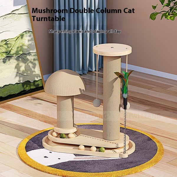 HKM-0391741 Durable Solid Wood Cat Turntable Scratching Post with Various Styles and Heights