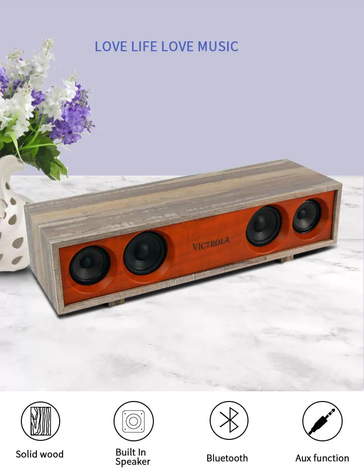 HKM-039315 Bluetooth HI-FI Retro Speaker with Wooden Case and Stand, 2X15W RMS Output