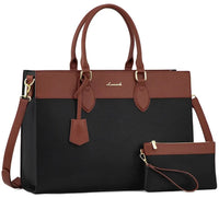 HKM-0393555 colorblock laptop tote with a wristlet pouch and gold hardware