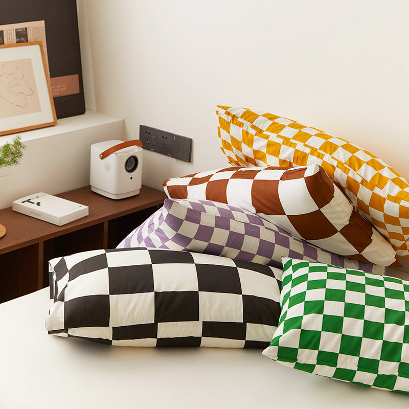 HKM-039379 Cotton Plaid Pillowcase - Skin-Friendly 48x74cm Single Size