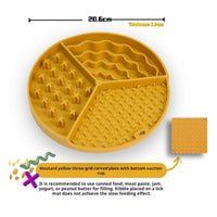HKM-0394429 Three-Compartment Silicone Slow Feeder Bowl and Lick Mat, 21cm Diameter, Yellow and Coral Red