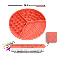 HKM-0394429 Three-Compartment Silicone Slow Feeder Bowl and Lick Mat, 21cm Diameter, Yellow and Coral Red