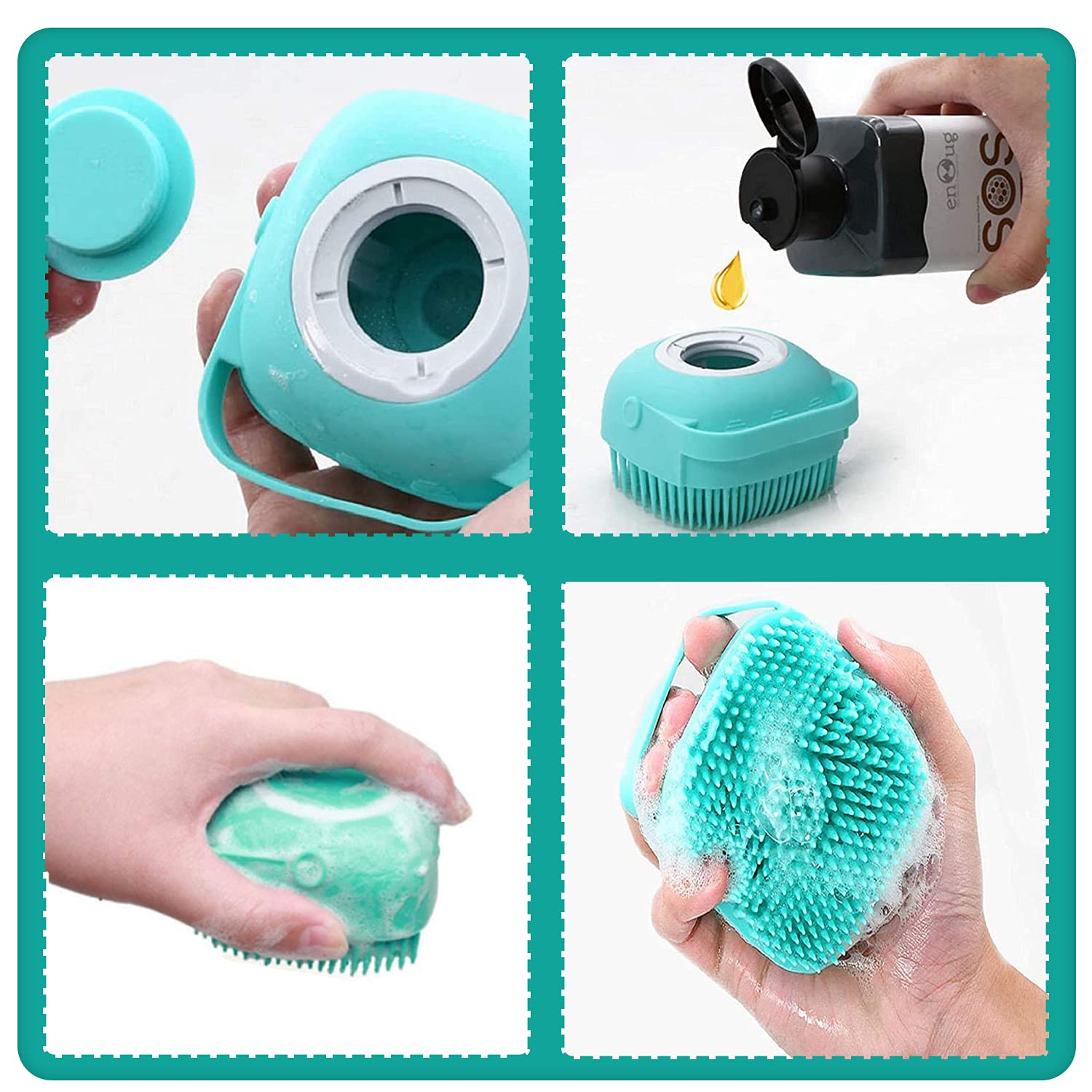 HKM-0395709 Pet Grooming Brush with Soap Dispenser - Gentle Silicone Bristles for Long and Short Hair Pets