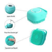 HKM-0395709 Pet Grooming Brush with Soap Dispenser - Gentle Silicone Bristles for Long and Short Hair Pets