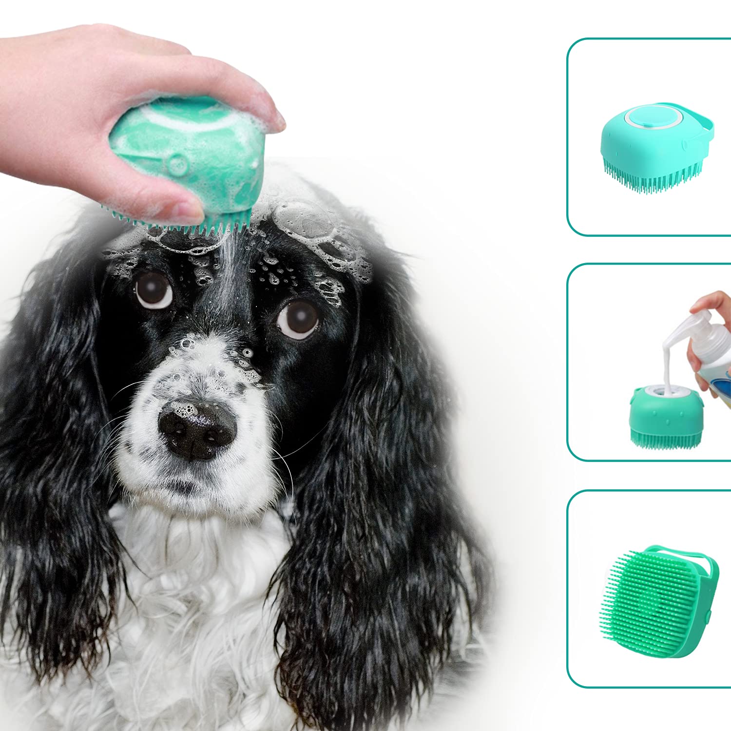 HKM-0395709 Pet Grooming Brush with Soap Dispenser - Gentle Silicone Bristles for Long and Short Hair Pets
