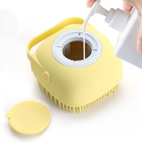 HKM-0395709 Pet Grooming Brush with Soap Dispenser - Gentle Silicone Bristles for Long and Short Hair Pets