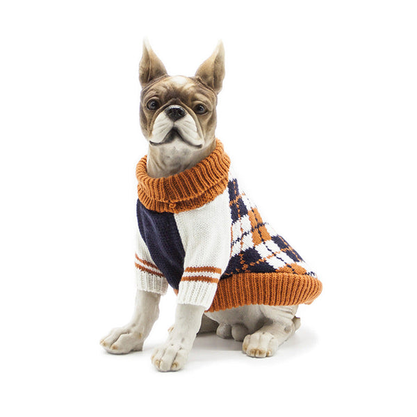 HKM-0396605 Navy Blue and Ginger Yellow Acrylic Sweaters for Pets ¨C Various Sizes Available