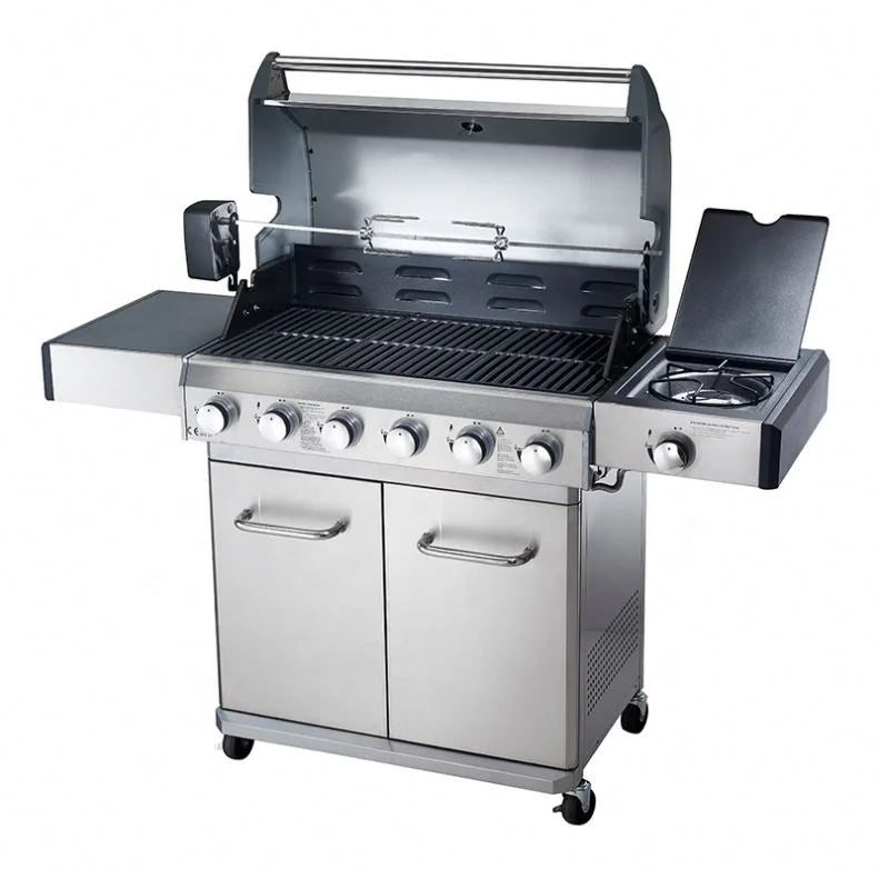 HKM-039827 Stainless Steel 6-Burner Gas BBQ Grill with Removable Tabletop