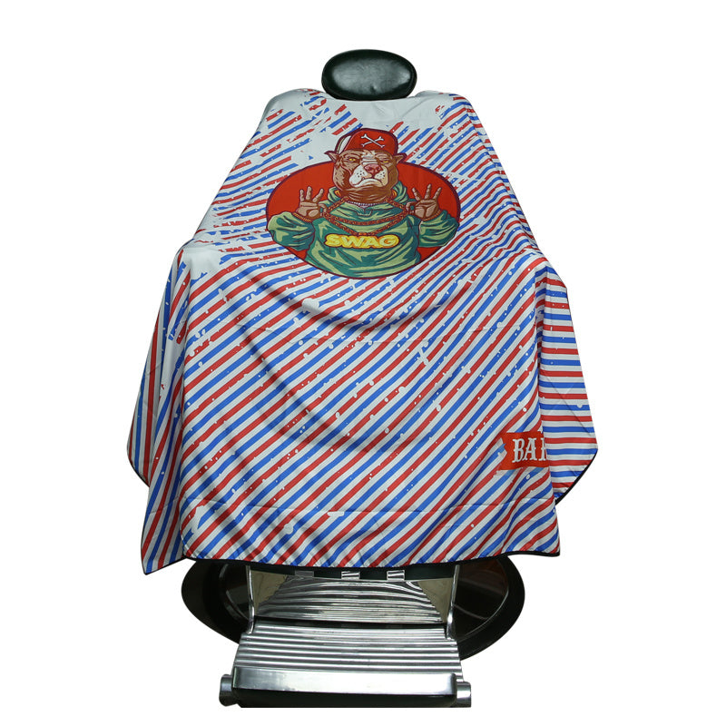 HKM-039891 Waterproof Barber's Cloak - Machine Washable High-Density Polyester Haircut Cape with Red and Blue Stripes