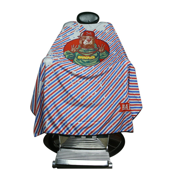 HKM-039891 Waterproof Barber's Cloak - Machine Washable High-Density Polyester Haircut Cape with Red and Blue Stripes