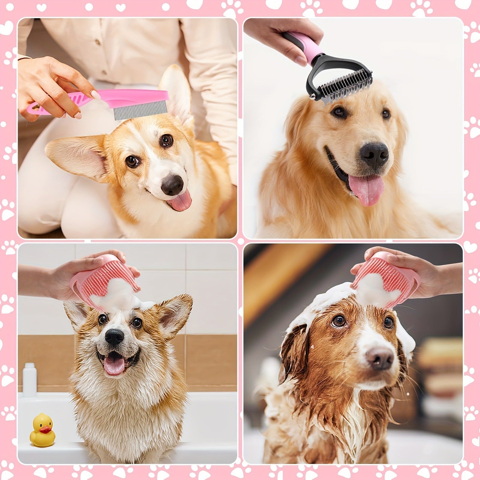 HKM-0399805 8-Piece Self-Cleaning Dog Grooming Tool Set in Pink and Blue