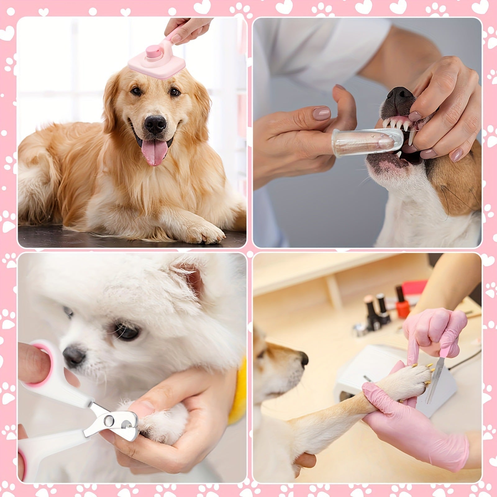 HKM-0399805 8-Piece Self-Cleaning Dog Grooming Tool Set in Pink and Blue