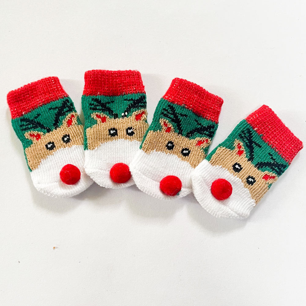 HKM-0400061 Festive Cartoon Pet Socks for Dogs - Santa Claus, Elk, and Snowman Designs