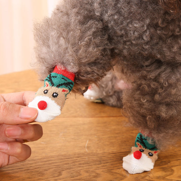 HKM-0400061 Festive Cartoon Pet Socks for Dogs - Santa Claus, Elk, and Snowman Designs