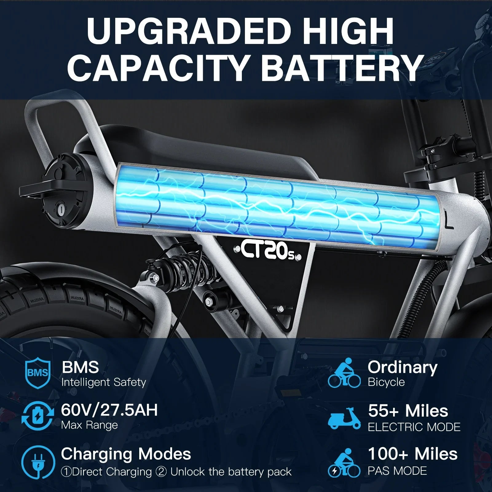 HKM-040019 2000W Electric Fat Tire Bike - 65km/h Max Speed, 20-Inch Wheels, 7-Speed Gears, LCD Display, Urban Commuter