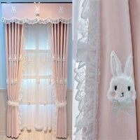 HKM-040019 Plush Pink Rabbit Curtains for Children's Rooms with High Shading and Embroidery