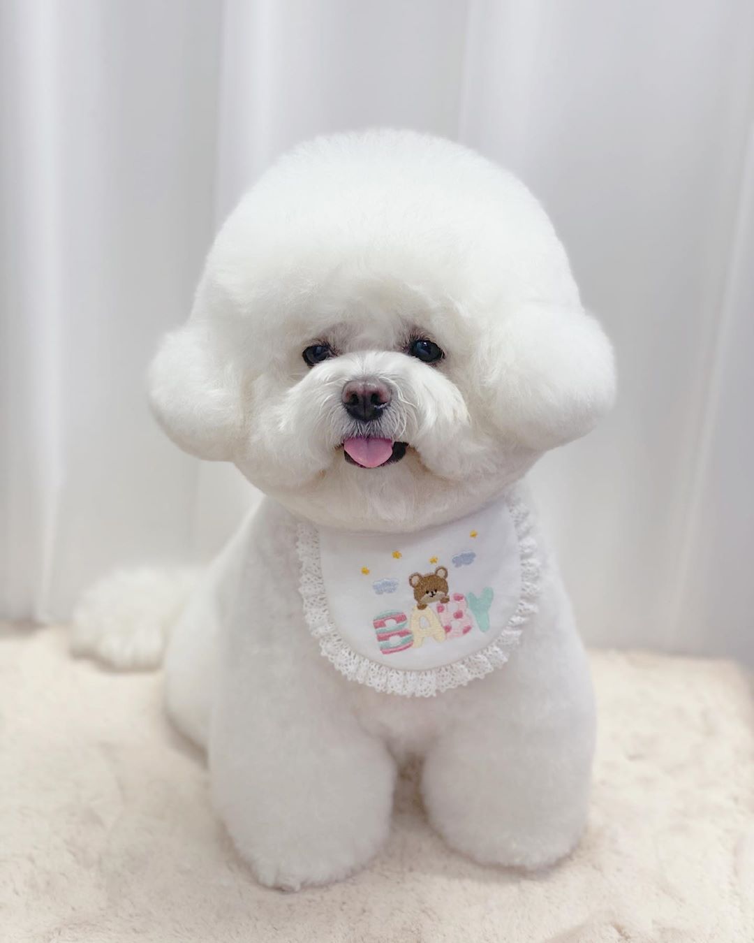 HKM-0401597 Cute Bear Embroidery Cotton Saliva Towel Small Bib - White